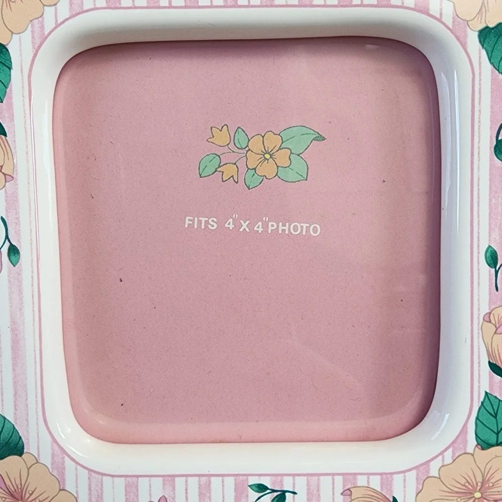 Vintage Papel Freelance Floral Ceramic Picture Frame 4x4 Pink Striped L53368